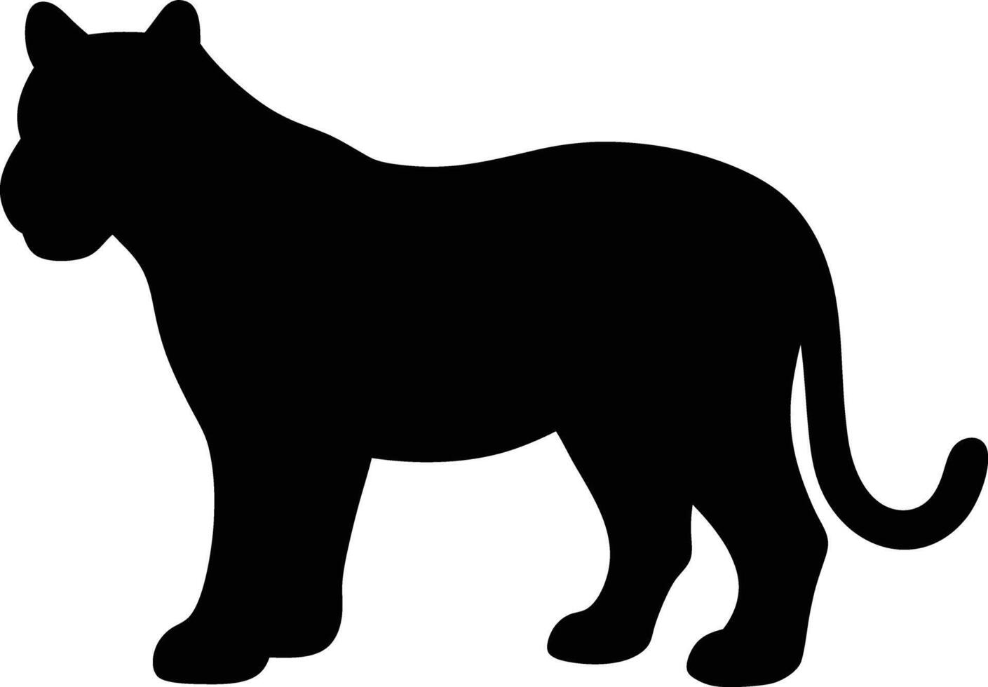 a black silhouette of a tiger standing on a white background vector