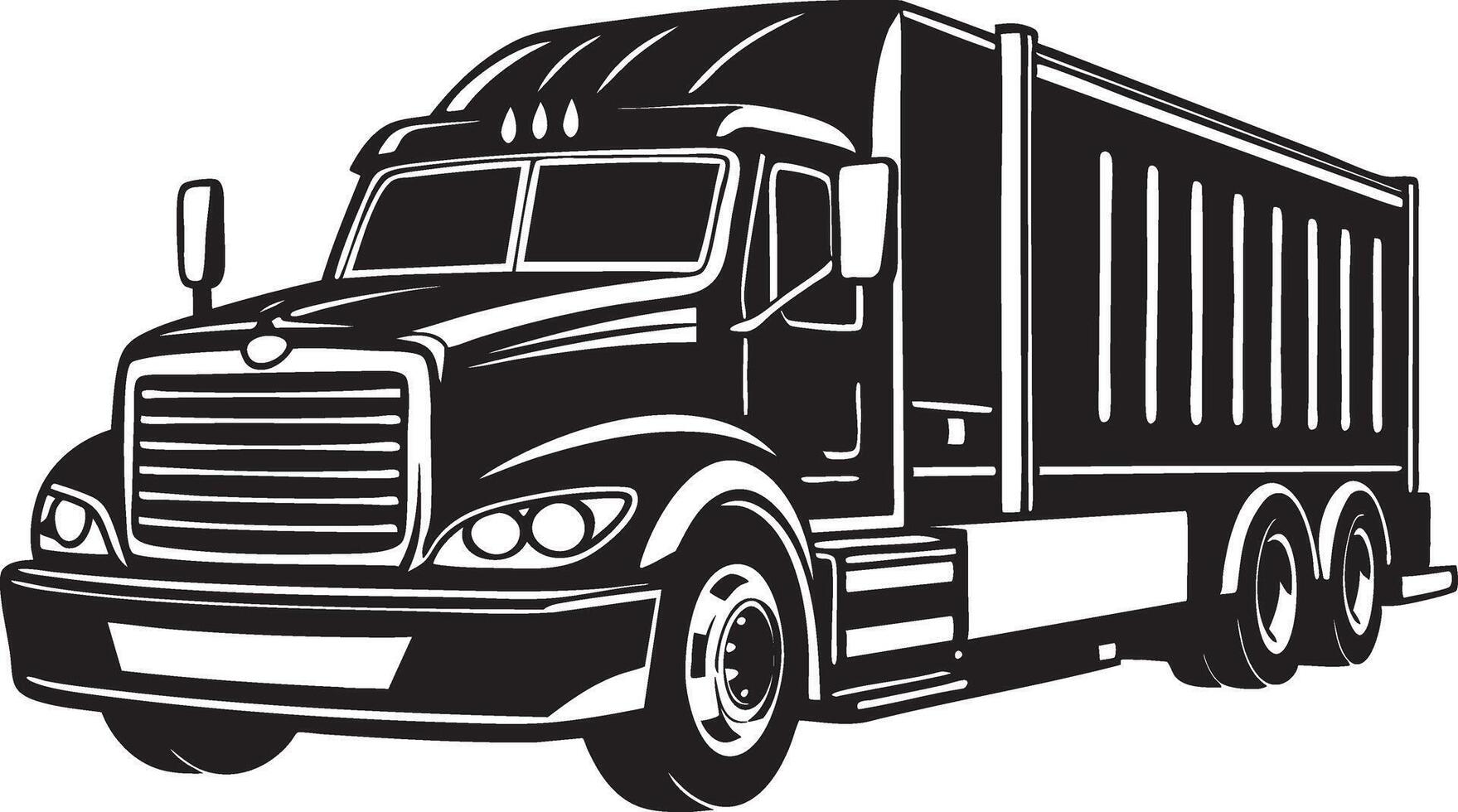 a black and white illustration of a semi truck vector