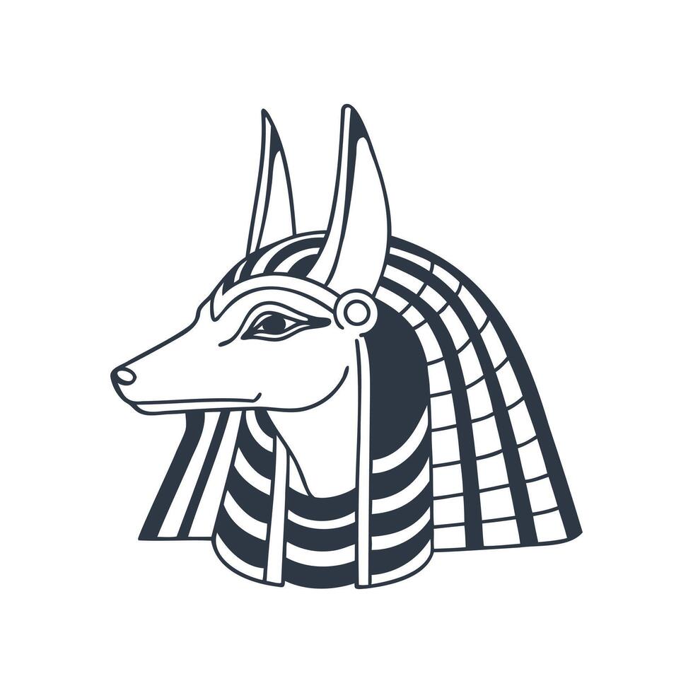 Portrait of Ancient Egyptian God Anubis. Deity with a dog head. God of death. Monochrome illustration vector