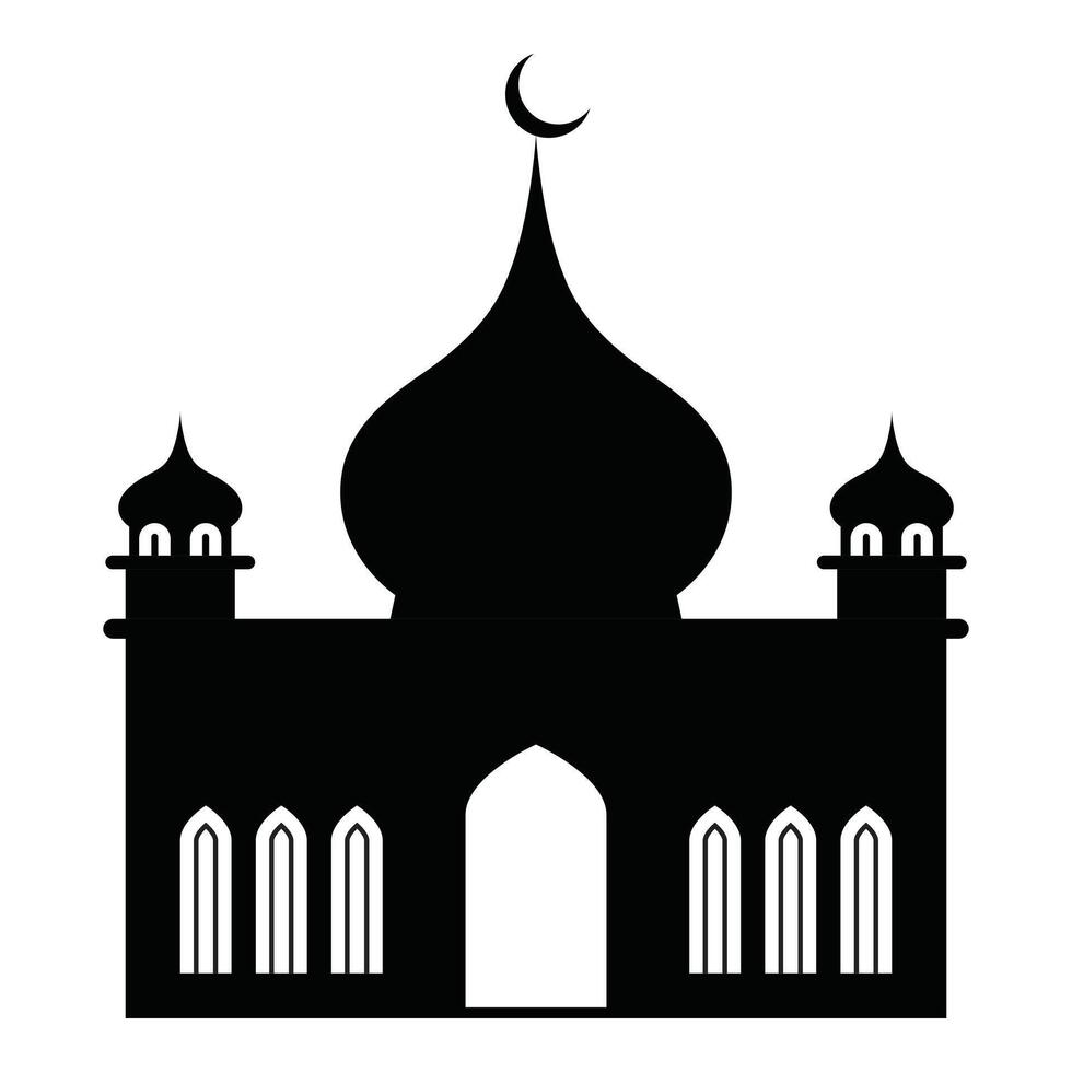 Silhouette mosque with minaret on white background. vector