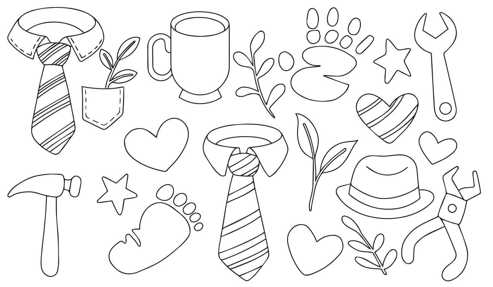 Drawing, set of cute elements for father's day. Cute coloring book vector