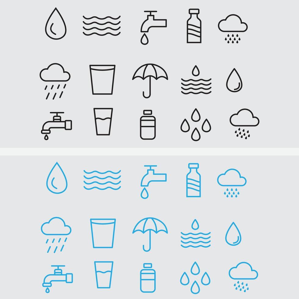 Water Icons Collection Line and Blue Design for Modern Use vector