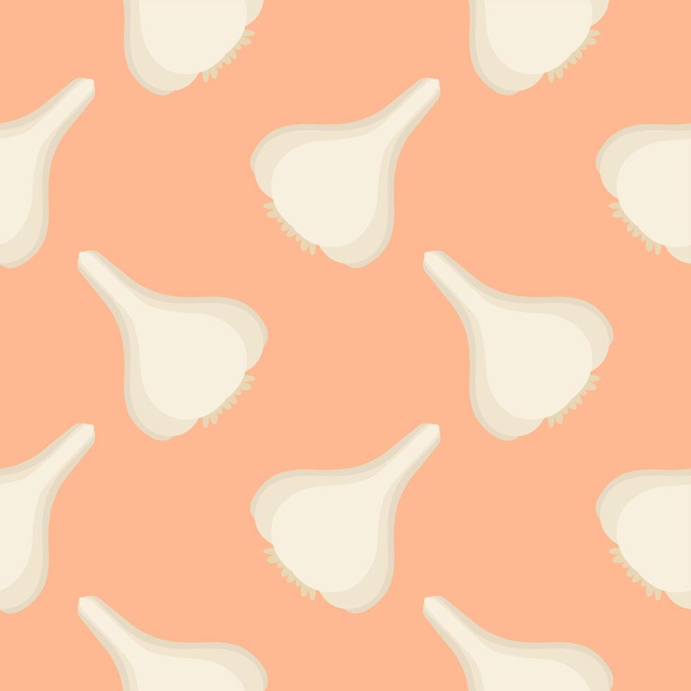 Farm garlic illustration. Seamless pattern on color background. vector