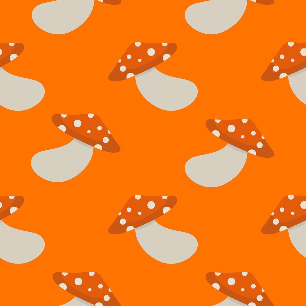 seamless pattern with cute red mushrooms on a color background vector