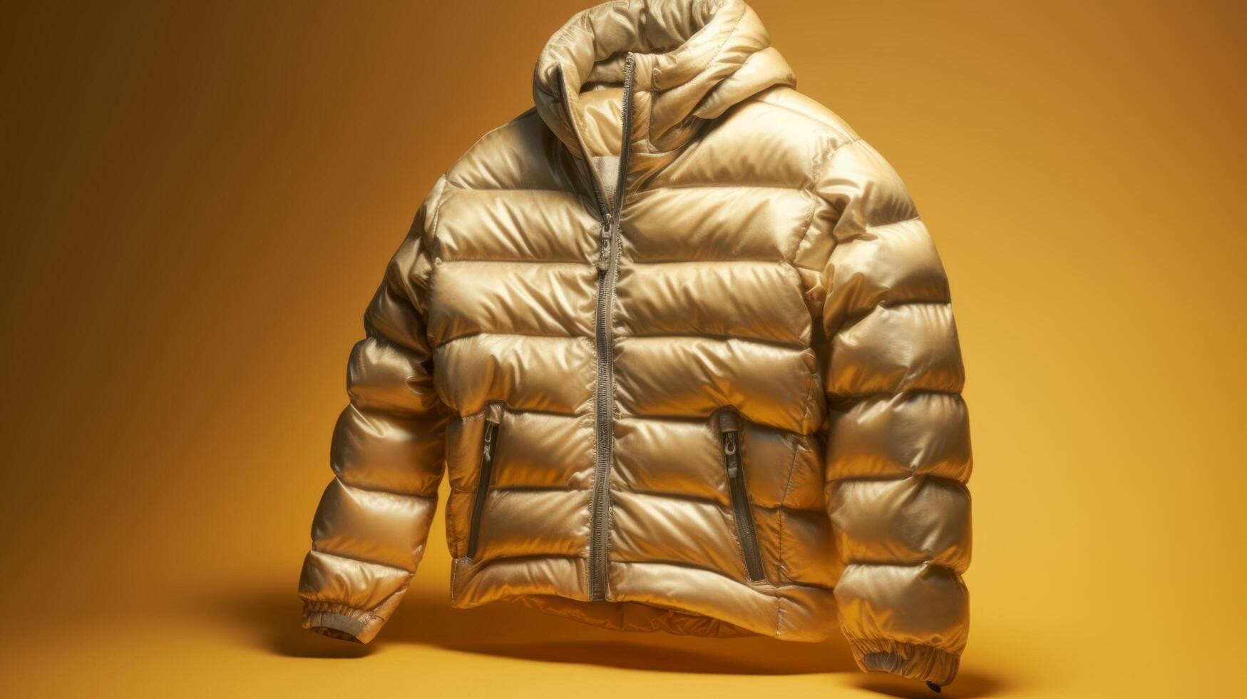 Men's winter jacket on a yellow background. 3d rendering. photo