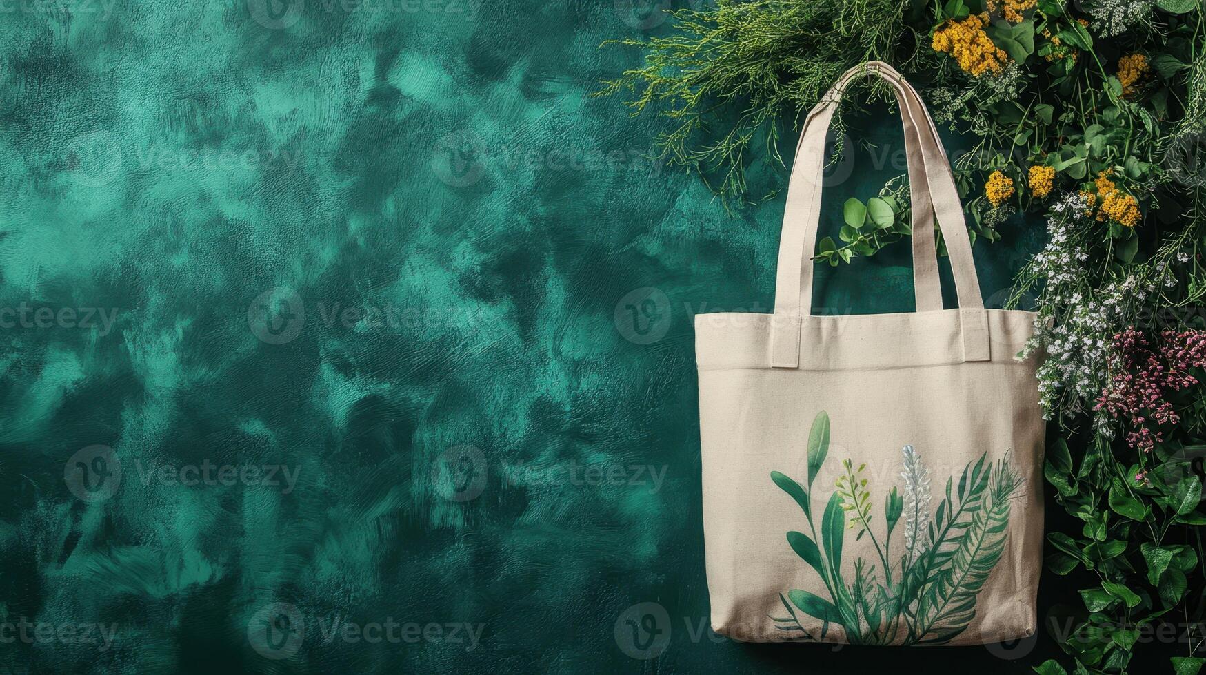 Eco friendly cotton tote bag with botanical print photo