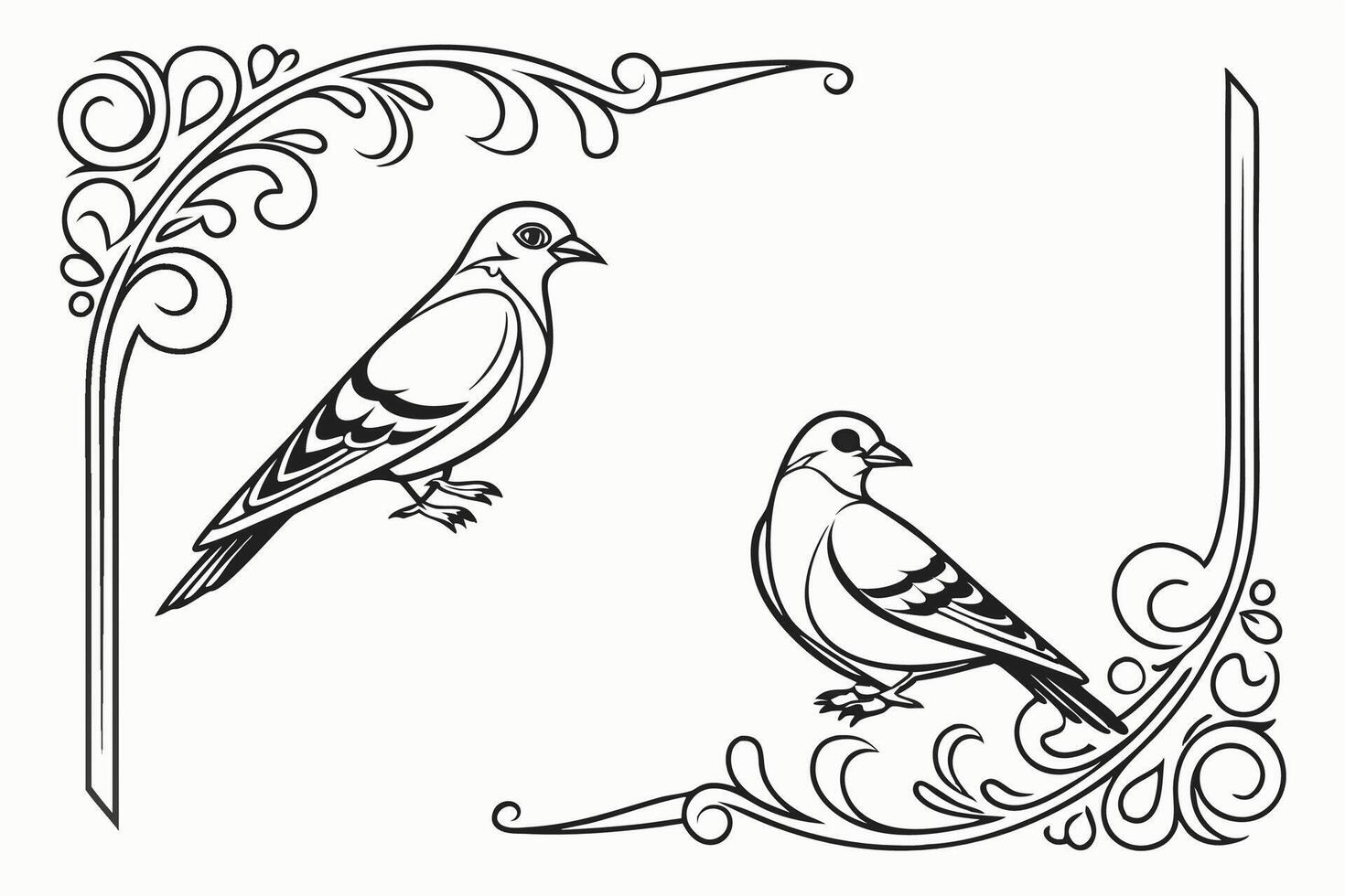 two birds are sitting on a frame with ornate design vector