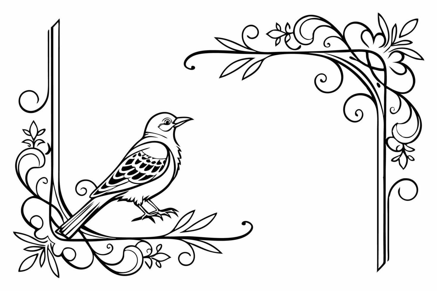bird on a branch with floral border vector