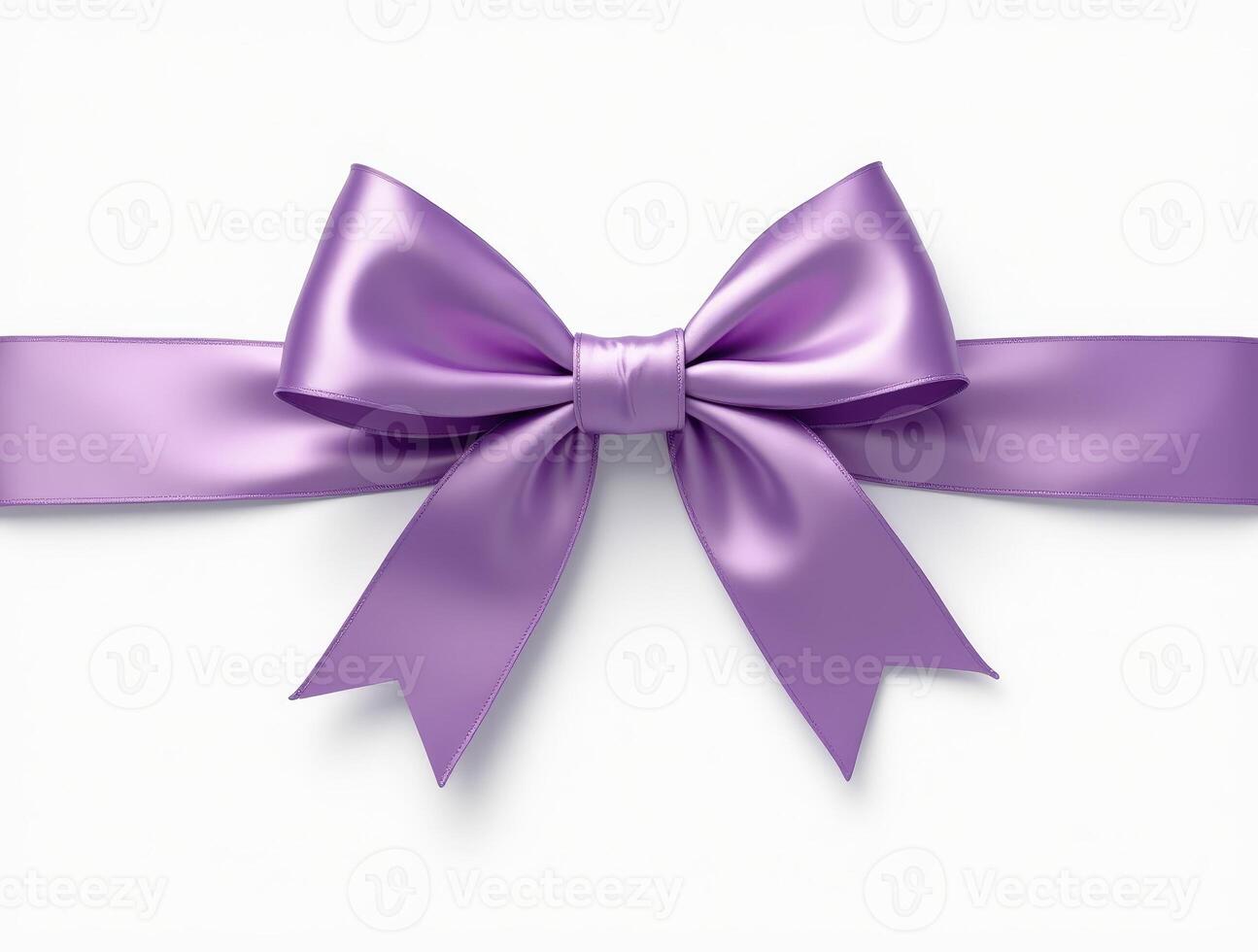 Lilac satin ribbon bow with long tails on a white background. Isolated decorative element for gift wrapping and design projects photo