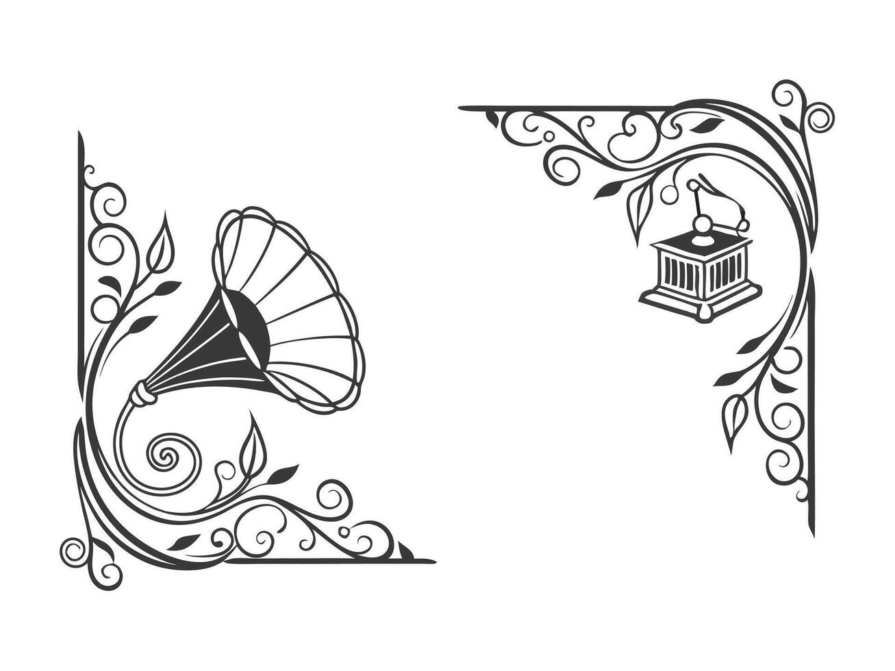 vintage black and white gramphone frame with ornate design vector