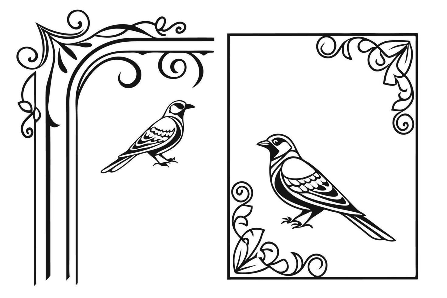 two birds on a frame with ornamental designs vector
