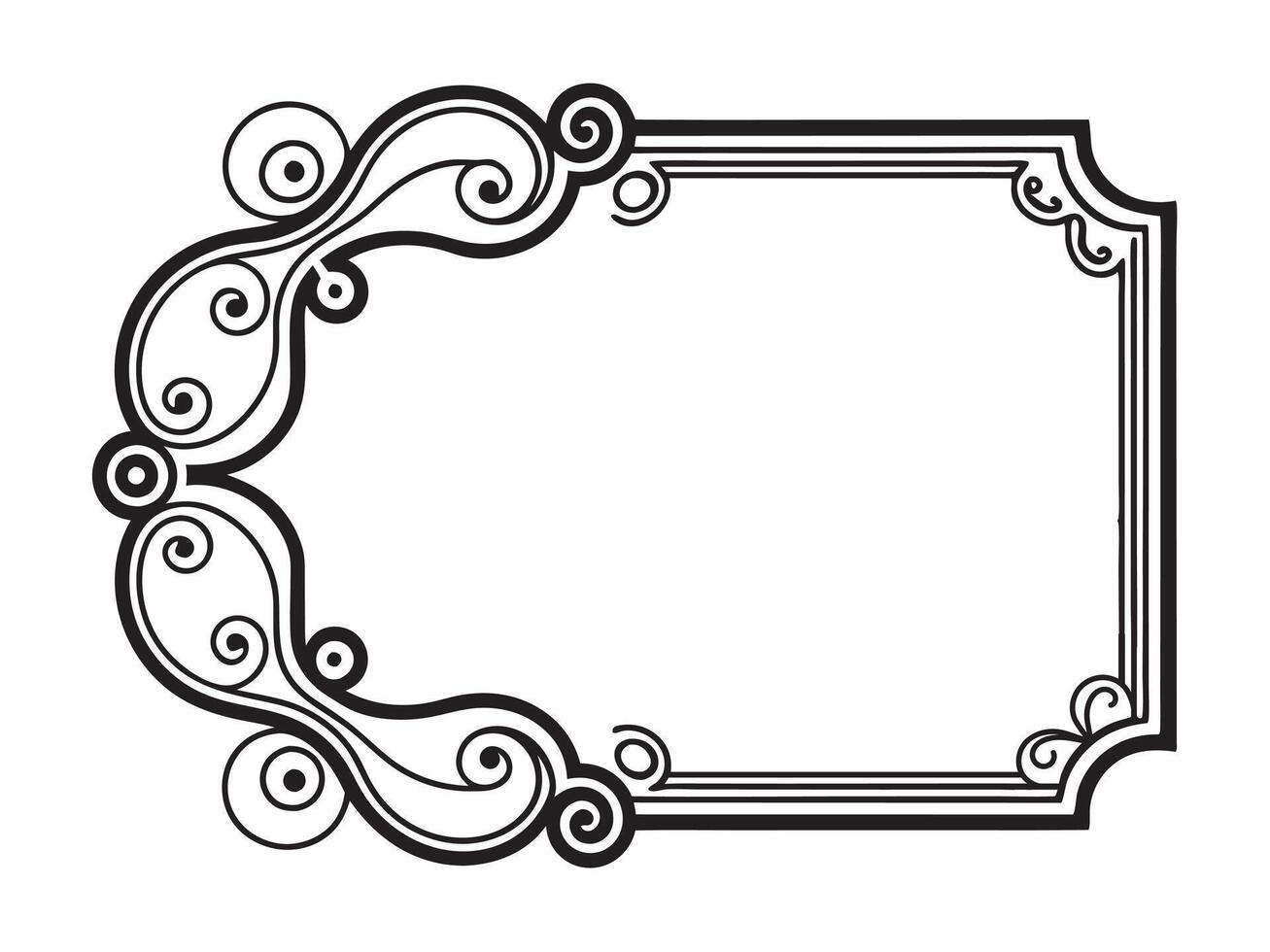 a black and white drawing of a frame with swirls vector