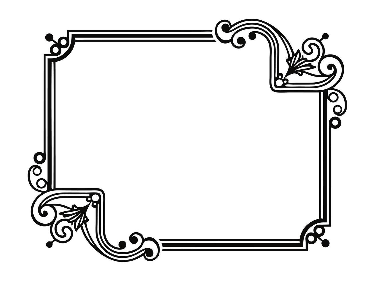 a black and white square frame with a scroll design vector