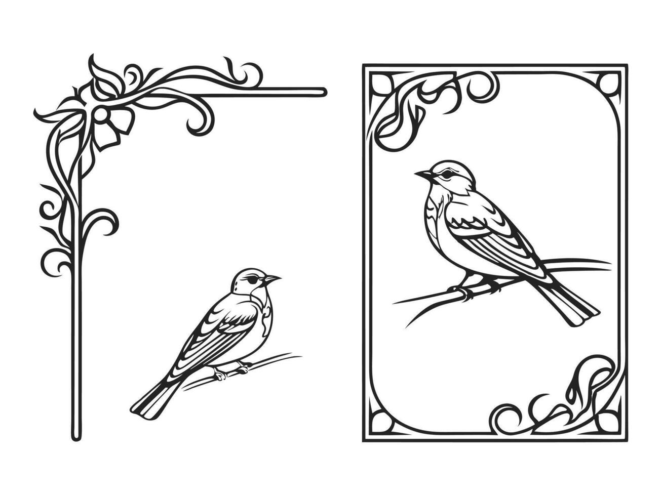 two bird silhouettes in ornate frames vector
