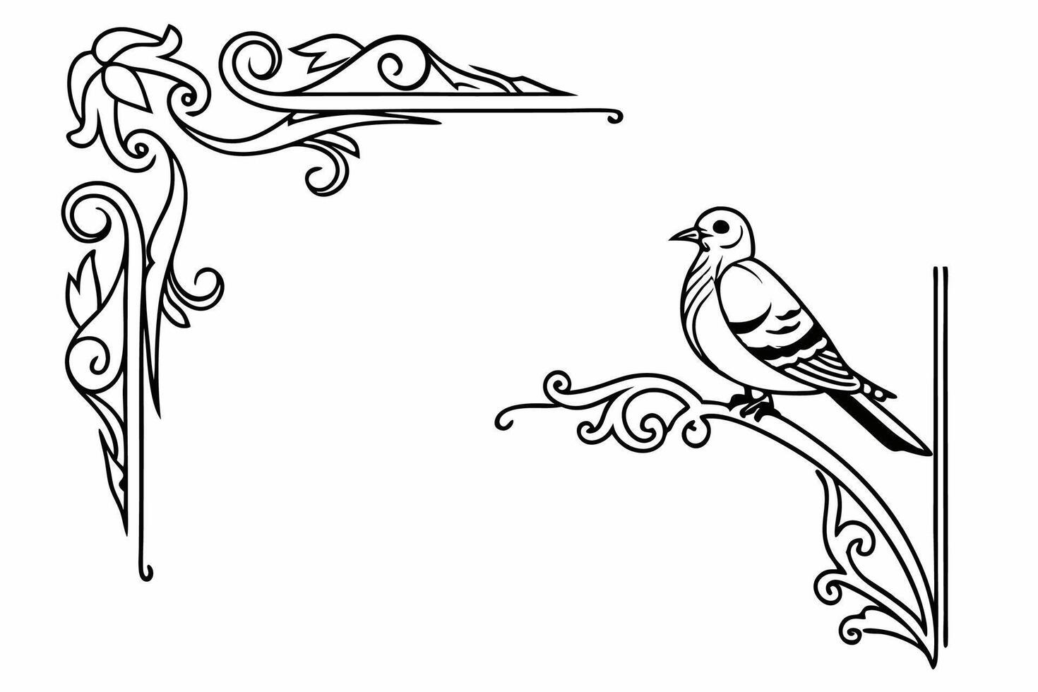 a black and white drawing of a bird perched on a branch vector