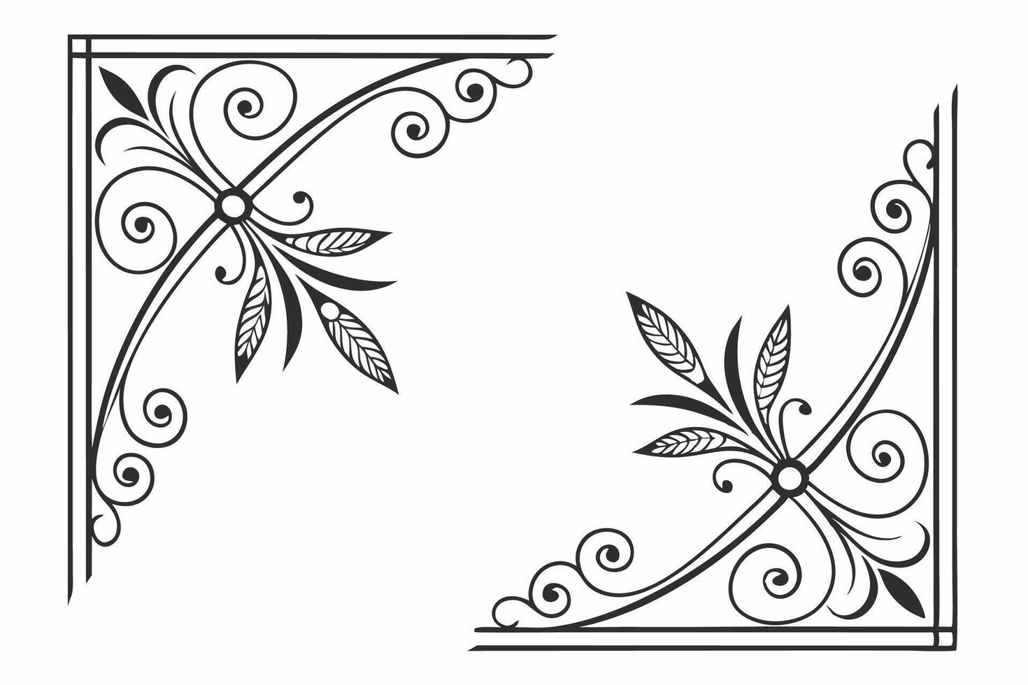 two ornate corner frames with leaves and flowers vector