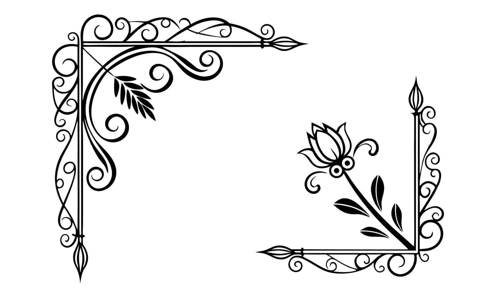 a black and white drawing of a flower and a frame vector