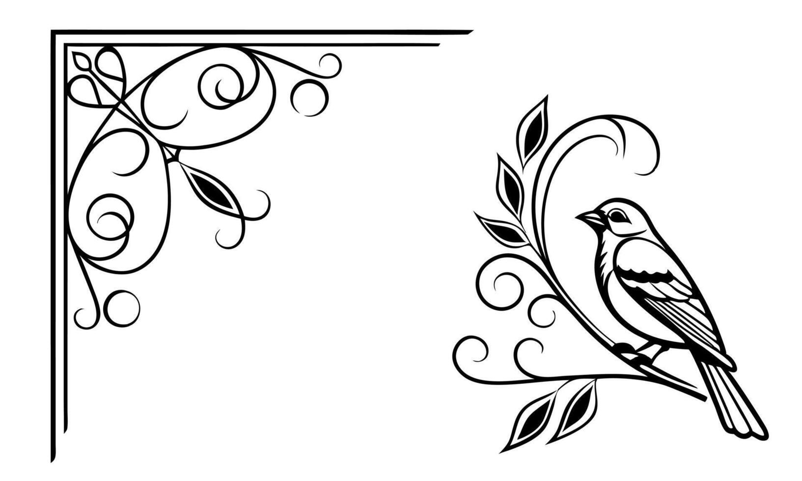 bird on a branch and a decorative border vector