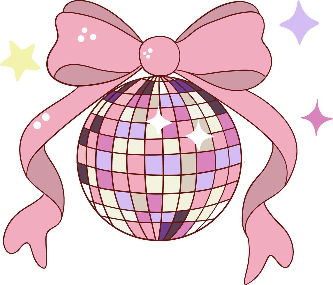 Pink Disco Ball with Bow Illustration vector