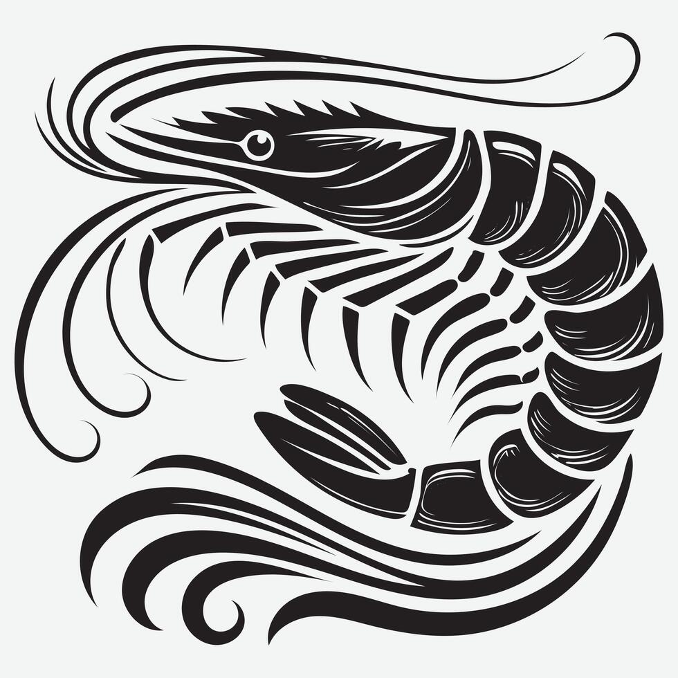 Artistic Shrimp Fish Silhouettes Isolated on White Background for Unique Projects vector