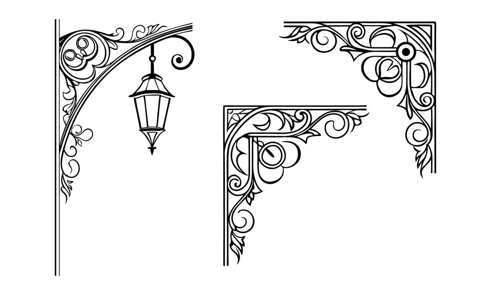 set of decorative elements for the window frame, lamp post, and other decorative elements vector