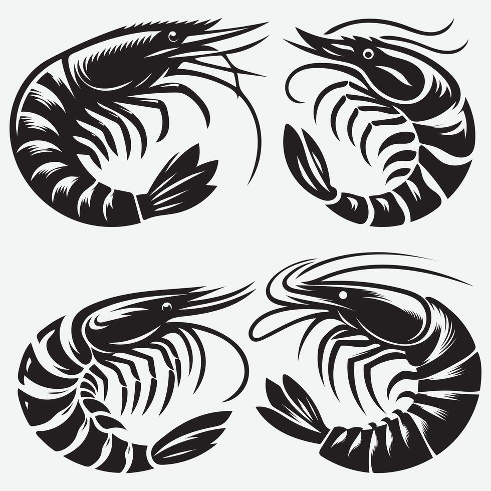 Shrimp Fish Silhouettes Collection for Designers Needing Clean Modern Art vector