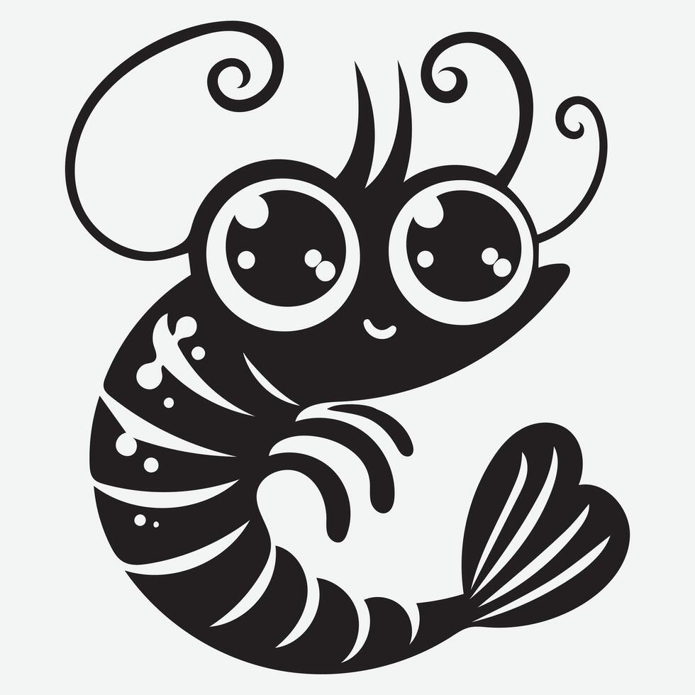 Artistic Shrimp Cartoon Silhouettes for Versatile Use in Logo and Poster Creations vector