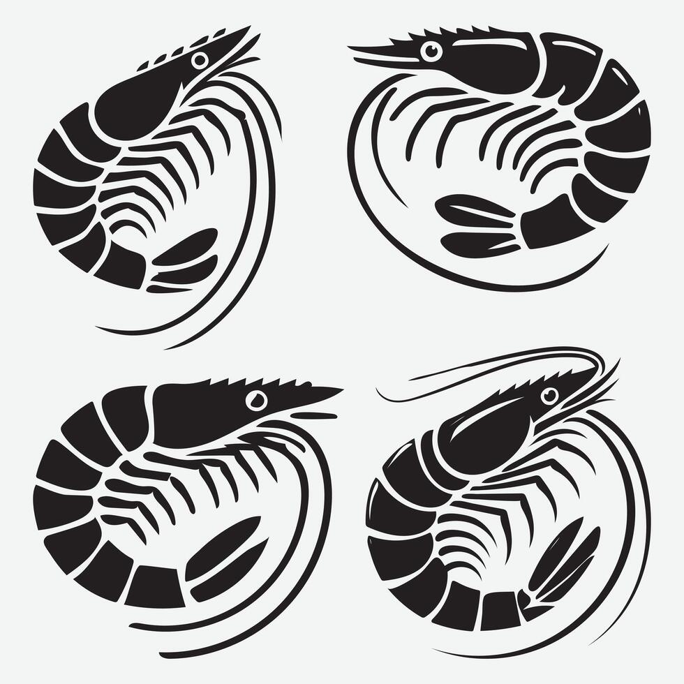 Collection of Shrimp Silhouette Clip Art for Creative Design Projects vector