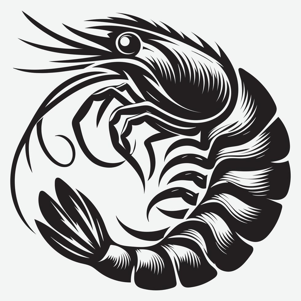 Artistic Shrimp Fish Silhouettes Isolated on White for Clear and Easy Applications vector