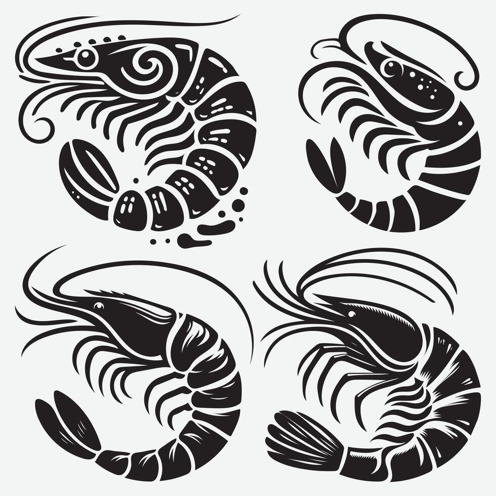 Shrimp Fish Silhouette Collection in Clip Art Format for Creative Graphic Designers vector