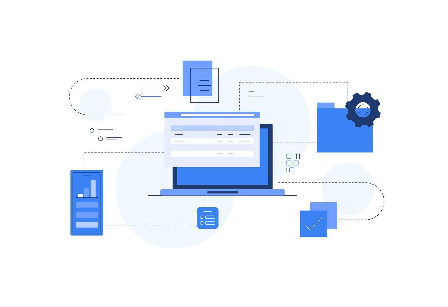 Folder and files. Technological process. Successful working vector
