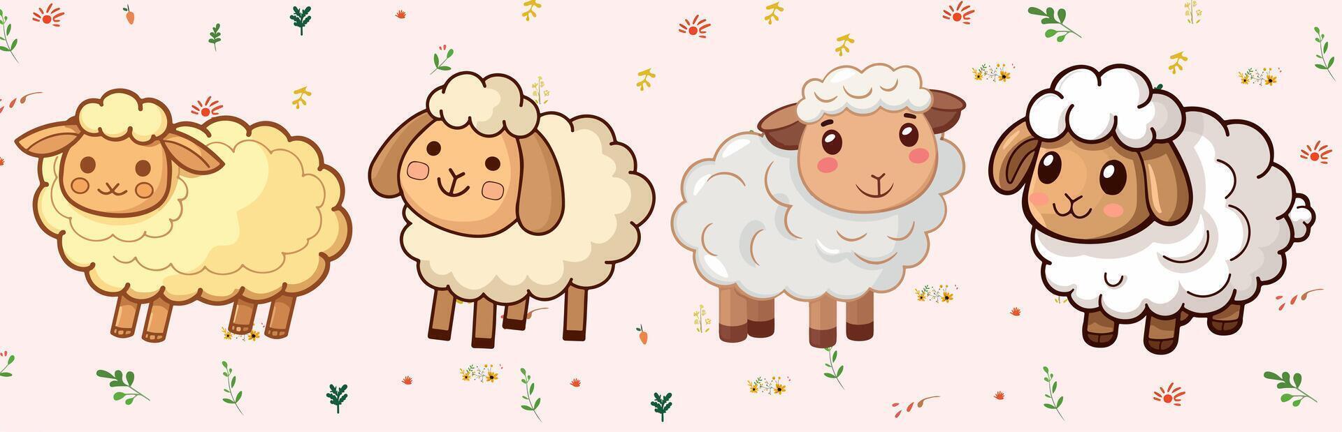 Three sheep are standing in a row vector