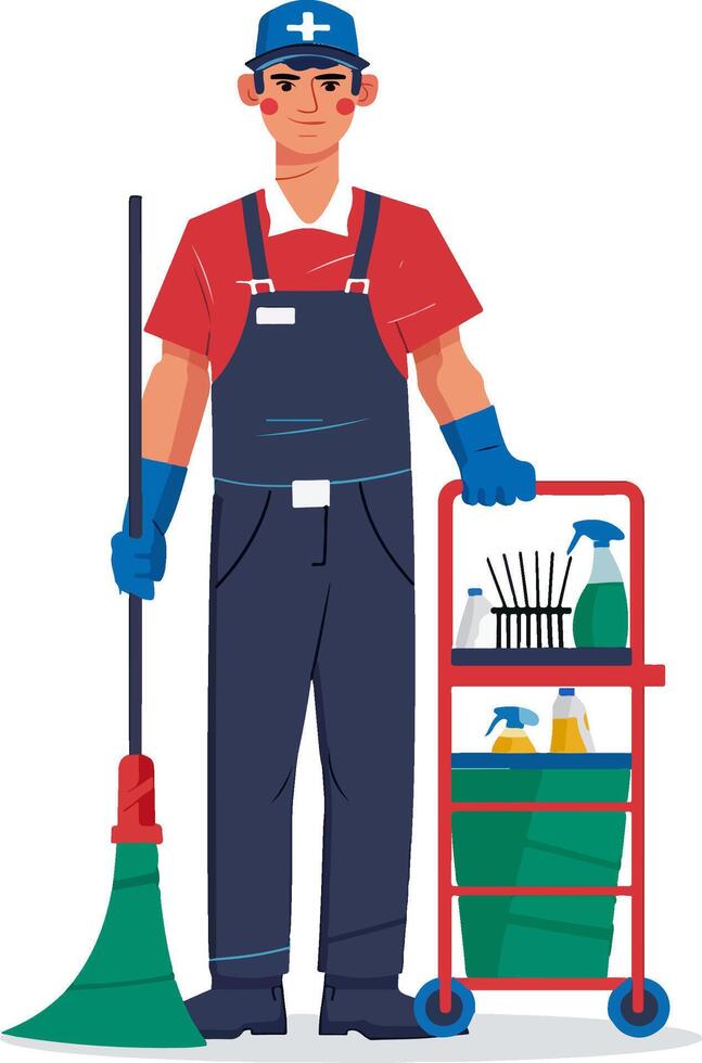 Illustration of Professional Janitor with Cleaning Equipment vector