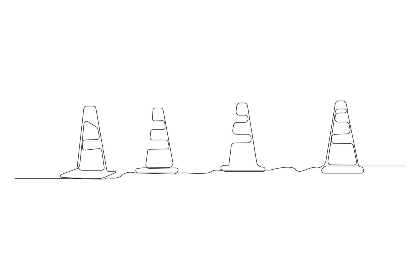 Hand-drawn traffic cones continuous line art drawing. vector