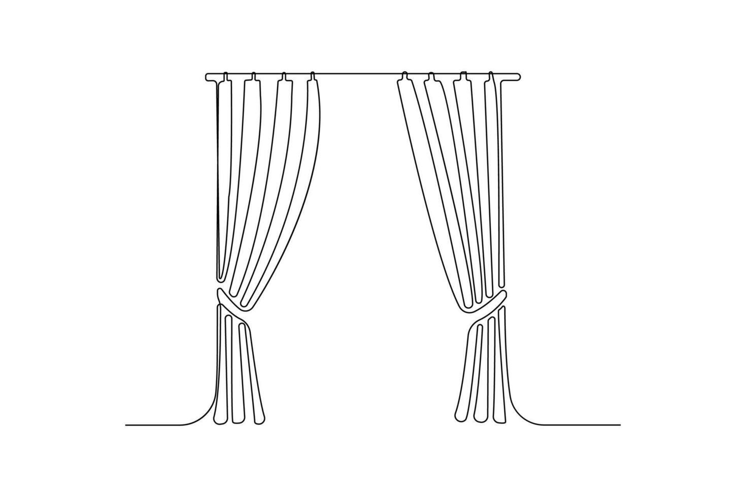 Minimalist continuous line art drawing of curtains. Window curtain outline isolated on white background vector