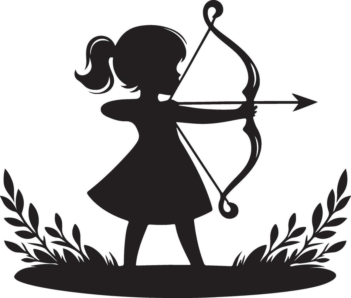 silhouette of a girl with bow and arrow vector