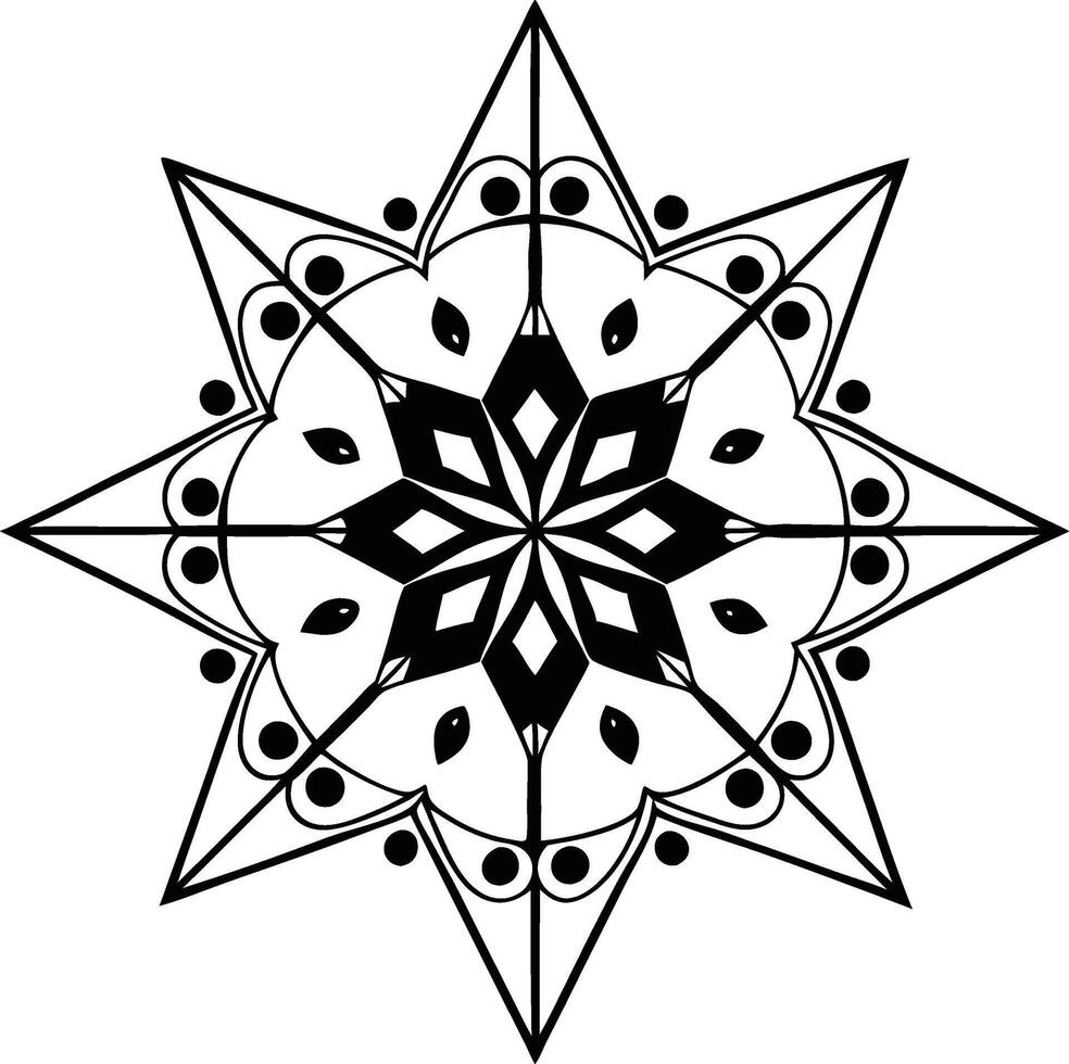 a black and white drawing of a star with a geometric design vector