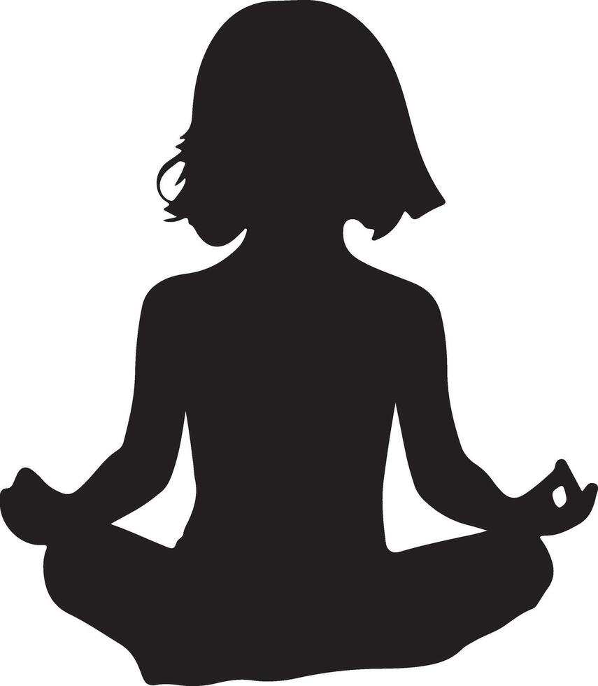 silhouette of a little girl sitting in lotus position vector