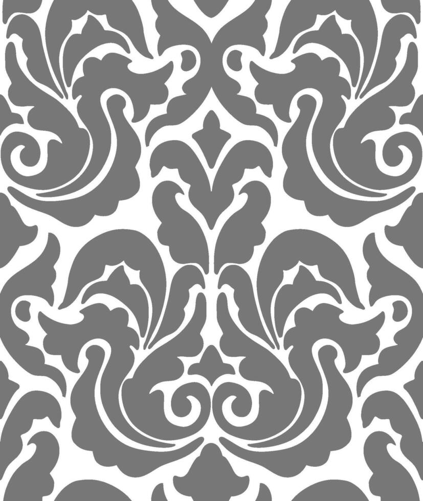 Damask seamless pattern. Stylish gray damask pattern featuring intricate floral elements and ornate detailing. vector