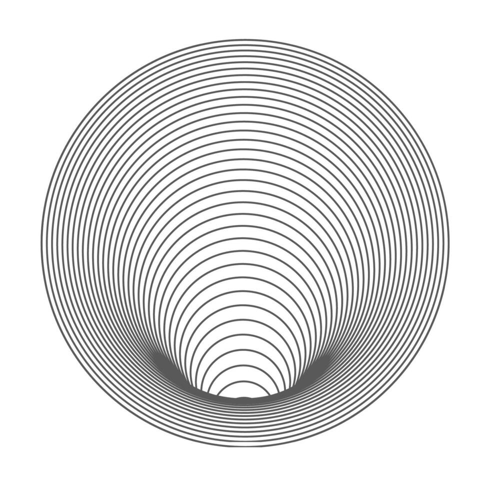 Abstract circular design with concentric black lines forming a tunnel effect on a white background. vector