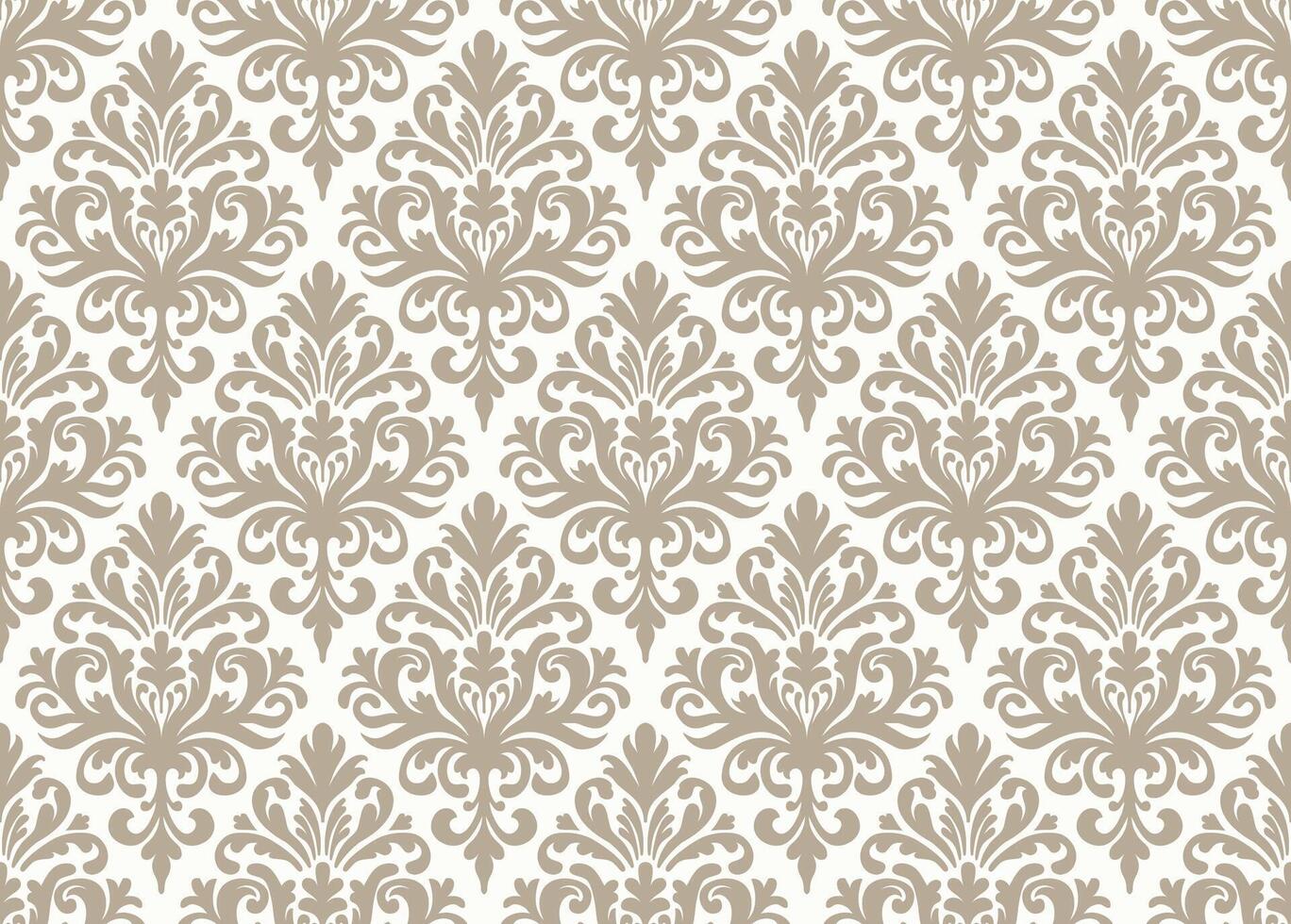 Taupe and white damask pattern with intricate floral motifs. Damask seamless pattern. vector