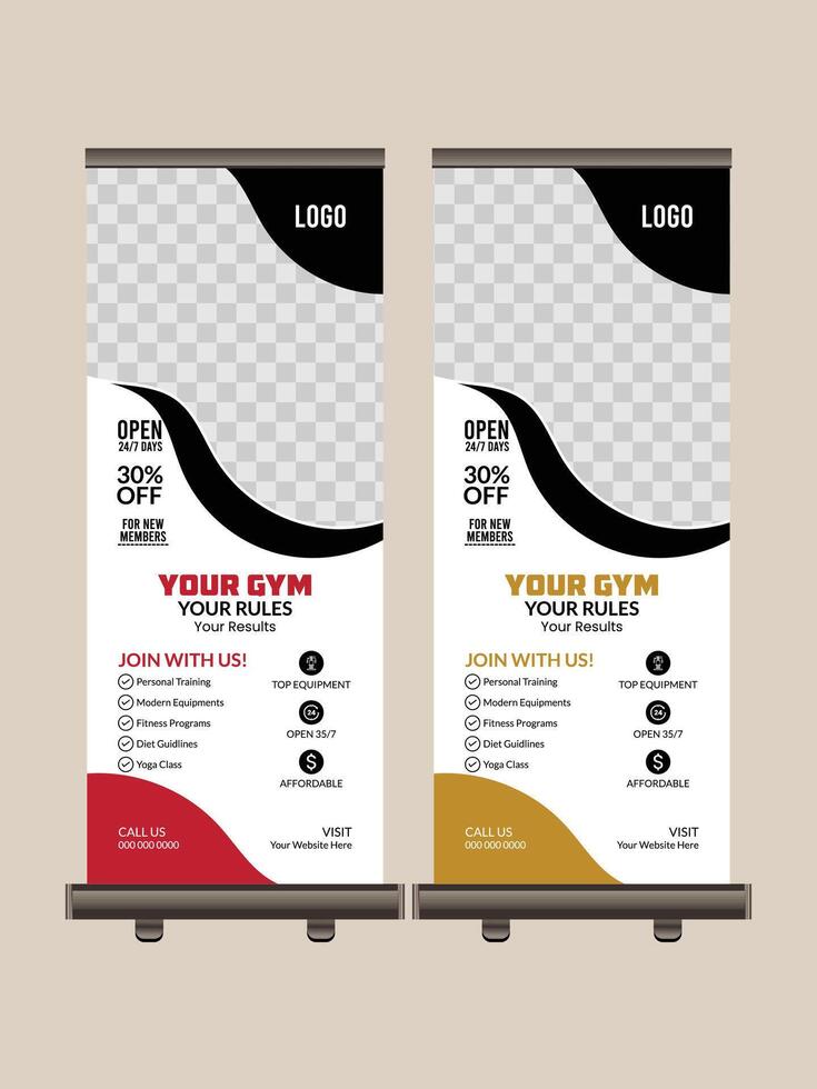 Fitness gym business standee rollup modern signage pullup training center retractable x banner vector