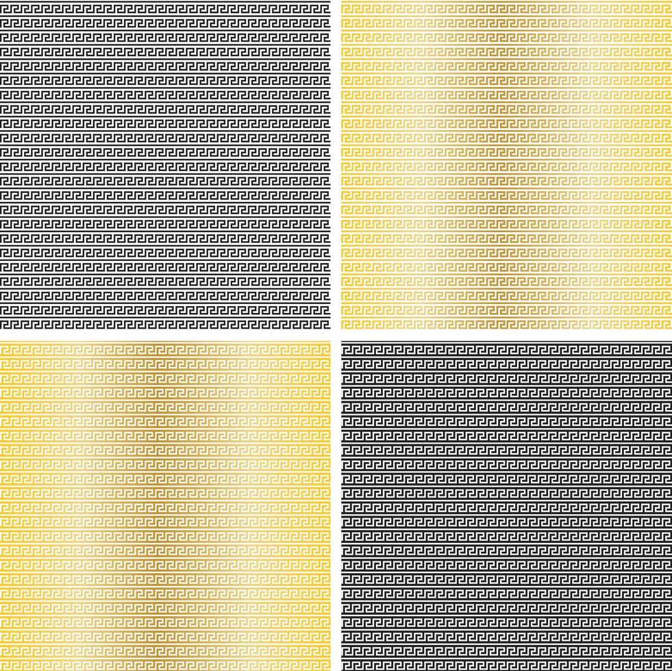 gold black white seamless fretwork stripe patterns vector