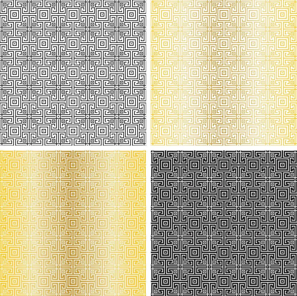 gold black white seamless fretwork patterns vector