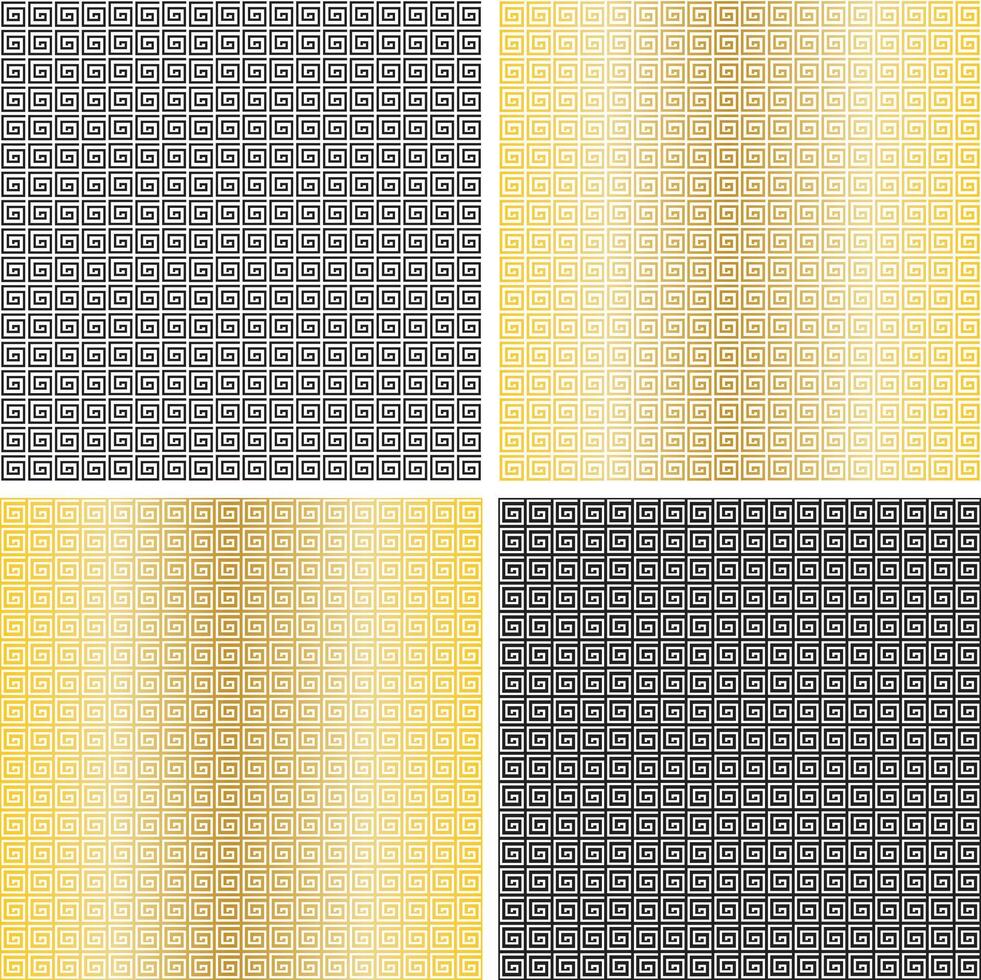 black white gold seamless fretwork patterns vector