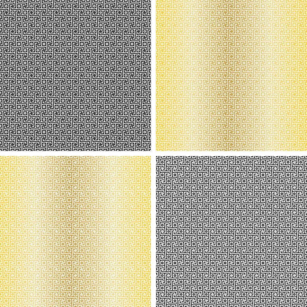 black white gold intricate seamless fretwork patterns vector