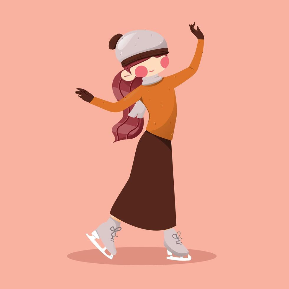 Women do ice skating with long hair tie vector