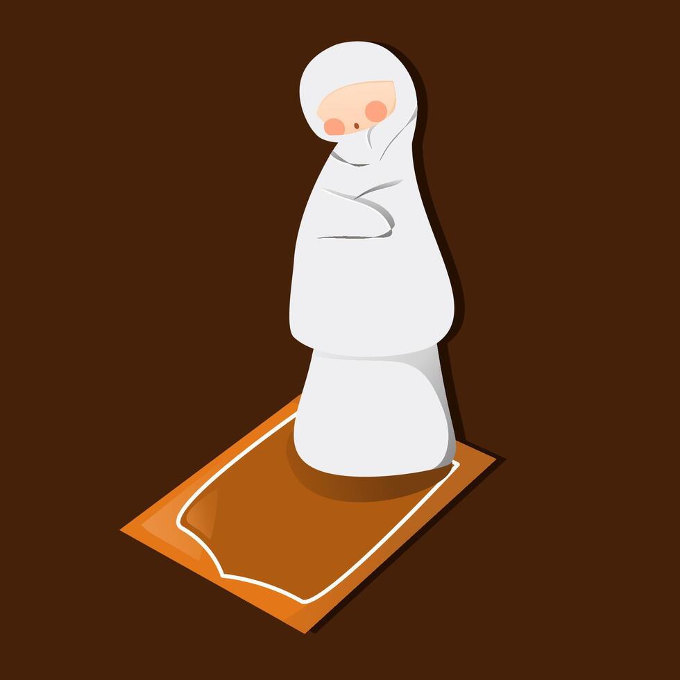 Muslimah do stand prayer movement in salah with brown sajadah vector