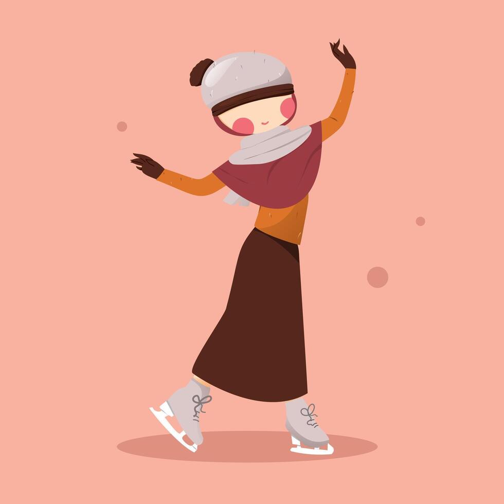 Women with hijab do ice skating vector