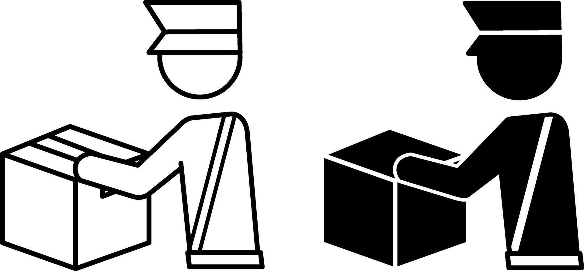 Customs Clearance Icons. Black and White Illustrations. Customs Officer Checking Cargo. Delivery Service. Logistics Concept vector